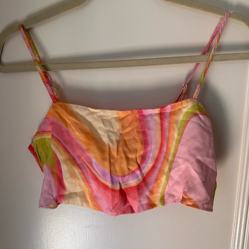💛💗💚 Bershka Multicolor Swirl Print Crop Top – Size Small festival top